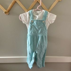 Baby blue polka dot overalls